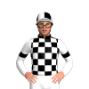 BLACK & WHITE CHECKED, WHITE SLEEVES, BLACK ARM BANDS, CAP