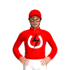 Deep Red, White Horseshoe With Black Lightning Bolt