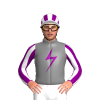 Grey, Purple Lightning Bolt, White And Purple Striped Sleeves And Cap