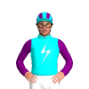 Aqua, Silver Lightning Bolt, Purple Sleeves, Silver Lightning Bolt, Aqua Cap, Purple Stripes