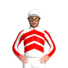 WHITE, RED CHEVRONS, STRIPED SLEEVES, WHITE CAP