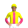 LIME GREEN. PINK BAND, PINK SLEEVES, LIME GREEN ARMBANDS, CUFFS, CAP, PINK QUARTERS 