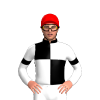 BLACK,WHITE QUARTERS,SLEEVES,BLACK ARMBANDS,RED CAP