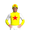 GOLD , CERISE STAR, WHITE SLEEVES, GOLD HALVED, GOLD CAP, CERISE STARS