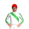 WHITE, GREEN RIGHT SASH, WHITE SLEEVES, GREEN STRIPE, Orange cap
