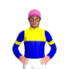 YELLOW, MEDIUM BLUE HALVES, MEDIUM BLUE DIAMOND BAND, MEDIUM BLUE SLEEVES, YELLOW ARMBANDS, Hot pink cap