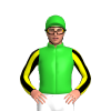 LIME GREEN, RED FIVE STARS, YELLOW SLEEVES, BLACK STRIPES