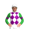 WHITE,PURPLE DIAMOND CHECKS,GREEN SLEEVES,PURPLE ARMBANDS, Blue cap