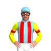 SKY BLUE,RED STRIPES,YELLOW SLEEVES,RED ARMBANDS, Orange cap