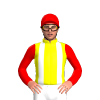 Yellow, White Braces, Red Sleeves And Cap