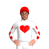 White, Red Heart, White Sleeves With Red Hearts And Cap
