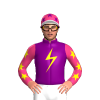 PURPLE, YELLOW LIGHTNING BOLT, PINK SLEEVES, YELLOW STARS, PINK CAP, PURPLE STARS, WHITE PEAK