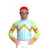 LIGHT BLUE, ORANGE ZIGZAG CHEVRON, LIGHT BLUE, YELLOW HOOPS SLEEVES, ORANGE ARMBANDS, CUFFS, RED CAP, YELLOW CIRCLE CAP, WHITE PEAK