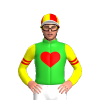 LIME GREEN, RED HEART, YELLOW SLEEVES, RED DOUBLE ARMBANDS, QUARTERS CAP, WHITE PEAK