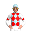 LIGHT BLUE, RED DIAMOND CHECKS, WHITE SLEEVES, RED ARMBANDS, LIGHT BLUE CAP, WHITE PEAK