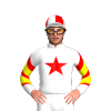 WHITE, RED STAR, WHITE SLEEVES, RED CHEVRONS SLEEVES, YELLOW TWO CHEVRONS , WHITE CAP, RED QUARTERS,