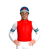 RED, LT BLUE DIAMOND, WHITE SLEEVES, INDIGO DOUBLE ARMBAND, CAP, RED STAR, WHITE PEAK