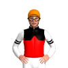 BLACK, RED HALVES, RED DIAMOND BAND, WHITE SLEEVES, BLACK DOUBLE ARMBAND, Yellow cap