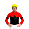 RED, BLACK HALVES, BLACK DIAMOND BAND, RED SLEEVES, BLACK ARMBAND, Black cap