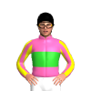 HOT PINK, LIME GREEN BAND, HOT PINK SLEEVES, YELLOW STRIPES, White cap