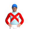 LIGHT BLUE, RED CROSSED SASHES, RED SLEEVES, Green cap