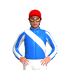 BLUE, WHITE RIGHT SASH, STRIPES SLEEVES, Red cap