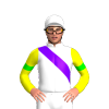 WHITE, VIOLET RIGHT SASH, YELLOW SLEEVES,LIME ARMBANDS, Orange cap