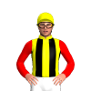 YELLOW, BLACK STRIPES, RED SLEEVES, Blue cap