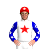 WHITE, RED STAR, MEDIUM BLUE SLEEVES, WHITE STARS SLEEVES, RED CAP, WHITE STAR