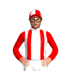 WHITE, RED BRACES, SLEEVES, QUARTERS CAP, PEAK