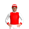 red,white collar,white sleeves ,red cuff,red cap,white hoops