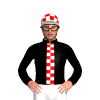 BLACK,WHITE,RED CHEQUERED STRIPE,WHITE CAP,RED CHECKS CAP