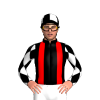 BLACK, RED BRACES, WHITE SLEEVES, BLACK DIAMONDS, CAP, WHITE QUARTERS