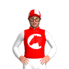 Red, White Champion Thoroughbreds Logo And Sleeves, Quartered Cap