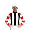 BLACK, WHITE STRIPES, RED SLEEVES, WHITE HOOPS, CAP