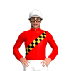 RED, BLACK, GOLD CHECKED SASH, WHITE CAP