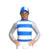 BLUE,WHITE HOOPS,SILVER SLEEVES,BLUE CAP,WHITE QUARTERS