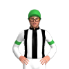 BLACK,WHITE STRIPES,SLEEVES,GREEN ARMBANDS,CAP