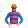 RED, BLUE HOOPS, SLEEVES, ORANGE CAP