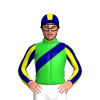 LIME GREEN,NAVY SASH,NAVY AND YELLOW STRIPED SLEEVES, STRIPE CAP