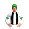 WHITE, BLACK STRIPES, GREEN ARMBANDS,CAP