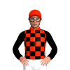 SCARLET & BLACK CHEQUERS, BLACK SLEEVES & SCARLET CAP
