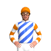 White, Royal Blue Diagonal Stripes, Orange Hooped Sleeves, Orange Cap, White Pom Pom