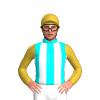 Aqua, White Stripes, Gold Sleeves And Cap