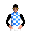 Blue, White Checks, Black Sleeves And Cap