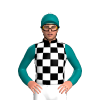 Black And White Checks, Teal Sleeves And Cap, White Pom Pom