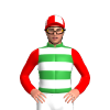 Bottle Green, White Hoops, Deep Red Sleeves, Deep Red And White Quartered Cap