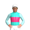 Turquoise, Pink Band, Pale Blue Sleeves, White Cap
