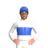 White, Royal Blue Band And Cap, White Pom Pom