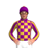 Purple, Gold Checks, Striped Sleeves, Gold Pom Pom